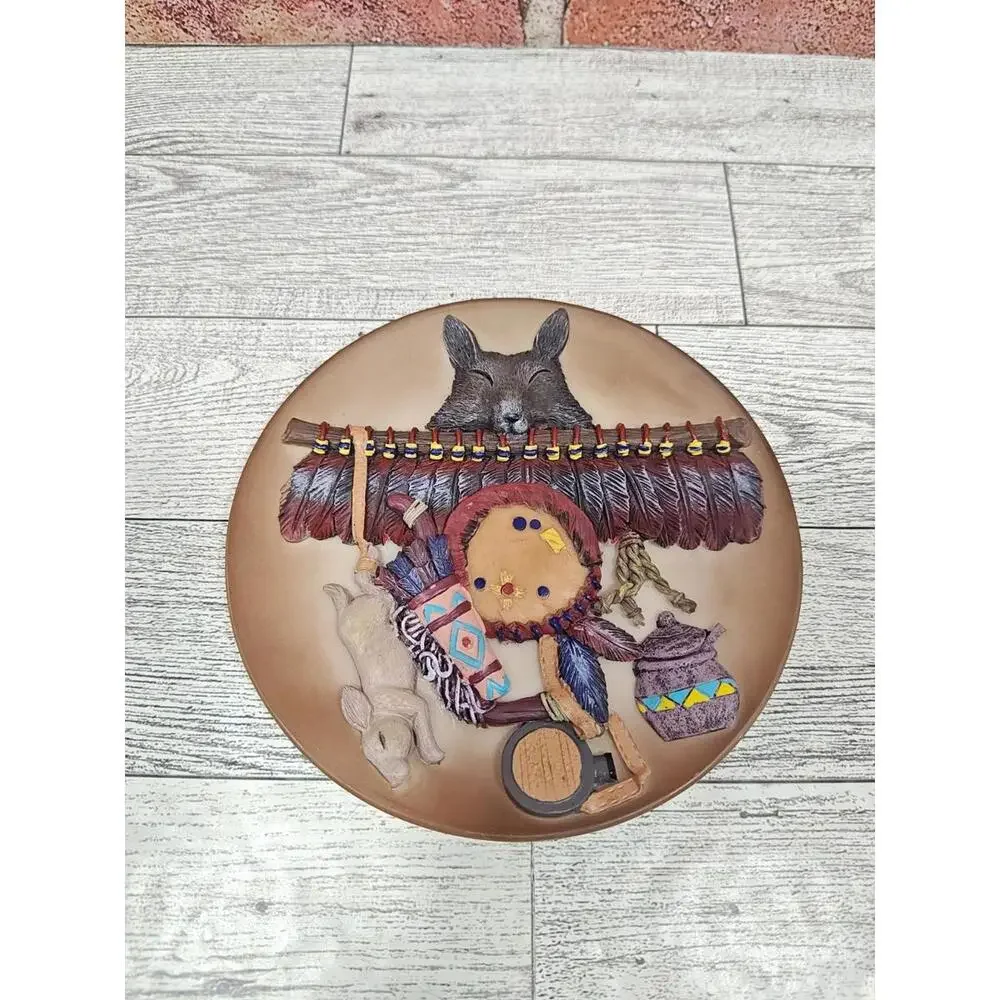 Embossed Cultural 3D Design Clay Plates Native American Indian Pottery Set of 4